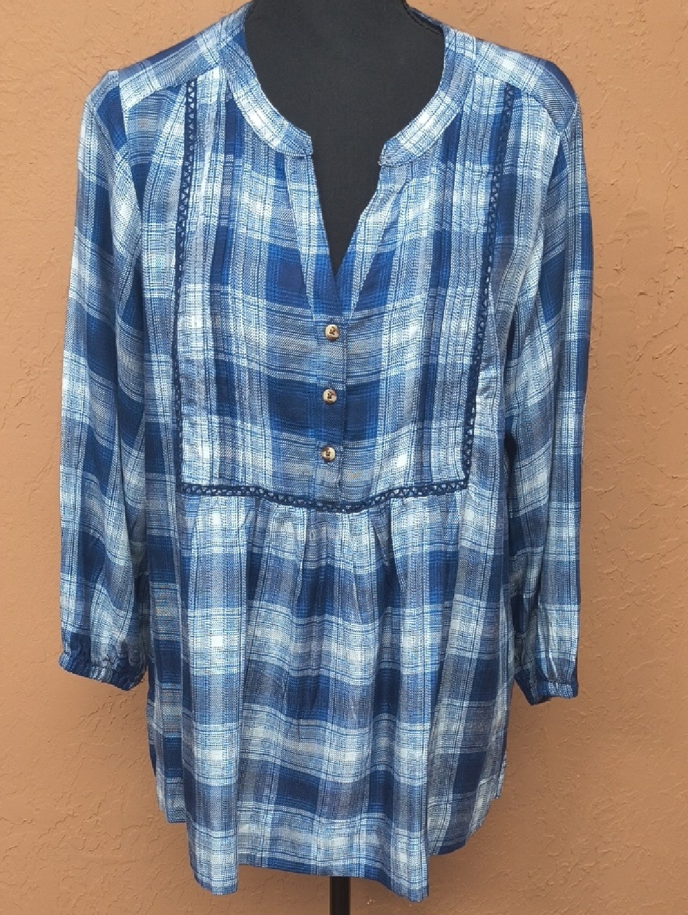 NWT Wrangler Women's Blue Plaid Tunic Size Medium